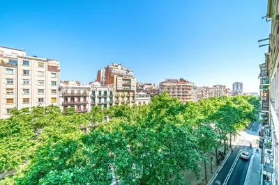 a view of a city with tall buildings and trees at GRANVIA732 in Barcelona