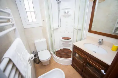 a bathroom with a shower and a toilet and a sink at Splendid Gaudi Mercat del Ninot Apartment in Barcelona