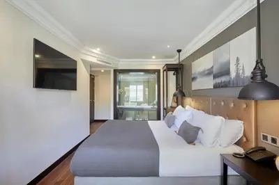 a bedroom with a large bed with white pillows at Hotel Cortes Rambla in Barcelona