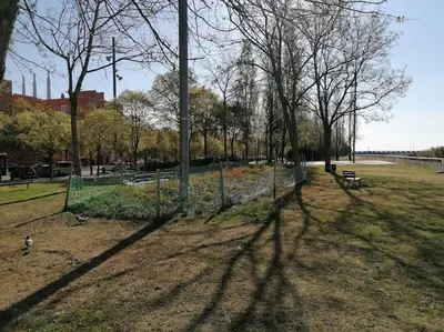 a shadow of a fence in a park at Piso pl 2B, 20min Plaza Cataluña in Sant Adria de Besos