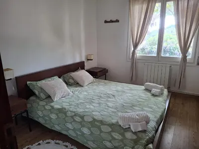a bedroom with a bed with two pillows and a window at Caldetas in Caldes d'Estrac