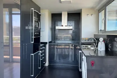 a kitchen with black and white appliances at Ral48 in Sant Adria de Besos