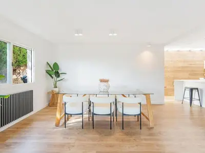 a dining room with a table and chairs at Villa Alella Panoramic Views in Alella