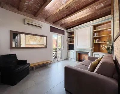 a living room with a couch and a fireplace at Stay U-nique Apartment Comte Urgell II in Barcelona