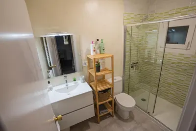 a bathroom with a toilet and a sink and a shower at Flat Top Manager in Barcelona