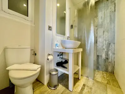 a bathroom with a white toilet and a sink at BarcelonaForRent Market Penthouse in Barcelona