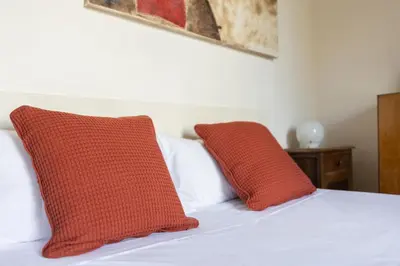 a bed with two red pillows on top of it at Housalia Paseo de Gracia in Barcelona