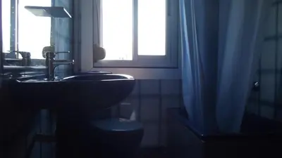 a bathroom with a sink and a toilet and a window at Apartamentos Atlas Terrassa I in Terrassa