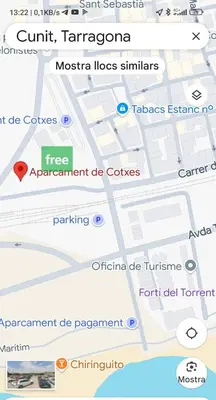 a screenshot of a cell phone screen with a map at Cunit Beach in Cunit