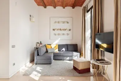 a living room with a couch and a tv at Enjoy Apartments Montserrat Boutique Apartment in Eixample in Barcelona