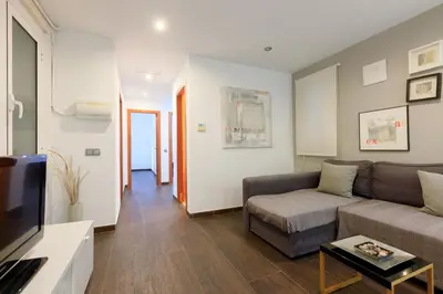 a living room with a couch and a tv at Housalia Corsega - Apartment 3 bedrooms next to Sagrada Familia in Barcelona