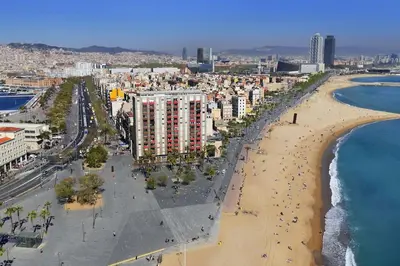 an aerial view of a beach and the ocean at Centric and spacious, excellent for families in Barcelona