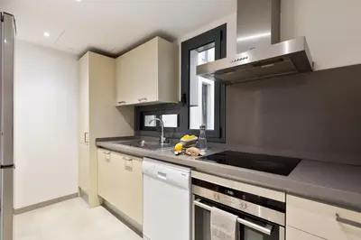 a kitchen with a sink and a stove top oven at Les Corts Exclusive Apartments by Olala Homes in Barcelona