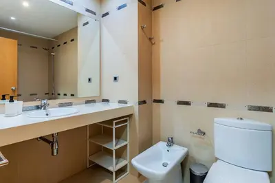 a bathroom with a toilet and a sink and a mirror at 4207 - AB Sant Adria de Besos in Sant Adria de Besos