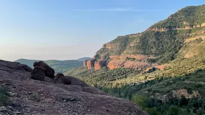 a view of a mountain with rocks and trees at L'ESTABLE DE CAN TABERNER in Bigues i Riells