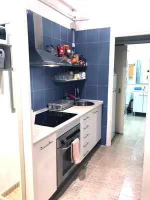 a small kitchen with a stove and a sink at Rainbow in Barcelona
