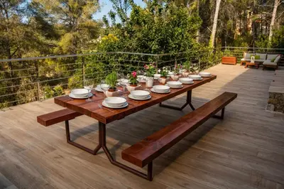 a view from the deck of a house at Villa privada para grupos grandes cerca de Sitges Piscina terrazas y naturaleza in Olivella