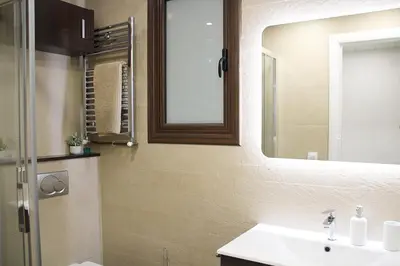 a bathroom with a sink and a mirror at Apartamento Lauda in Hospitalet de Llobregat