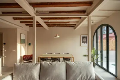a bathroom with a sink and a shower at Casa Badajoz in Barcelona