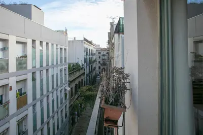 an alley between buildings with potted plants in pots at Heaven With a Garden at Las Ramblas in Barcelona
