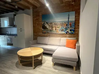 a living room with a couch and a table at Barcelona Classic Gracia Apartments in Barcelona