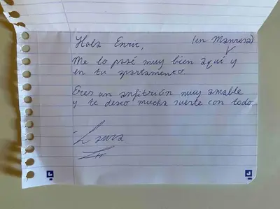 a piece of white paper with a letter at HABITACIÓN DOBLE, near train, bus that goes to Barcelona in Manresa