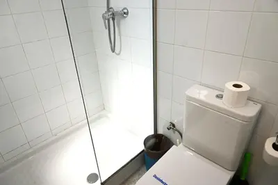 a bathroom with a shower and a toilet with toilet paper at Homenfun Barcelona Hospital Clínic l in Barcelona