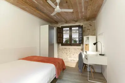 a bedroom with a bed and a desk and a window at Barcelona Classic Palau Apartments in Barcelona