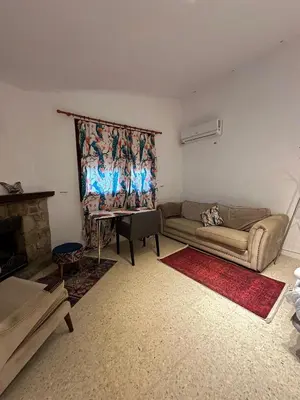 a living room with a couch and a fireplace at Hidden Garden Haven for 7 People in Vallromanas