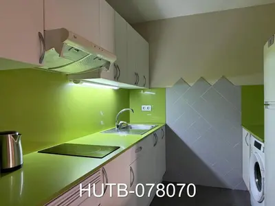 a green kitchen with a sink and a washing machine at Palau de la música 10 in Barcelona