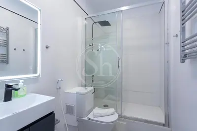 a bathroom with a shower and a toilet and a sink at Céntrico apartamento familiar in Barcelona