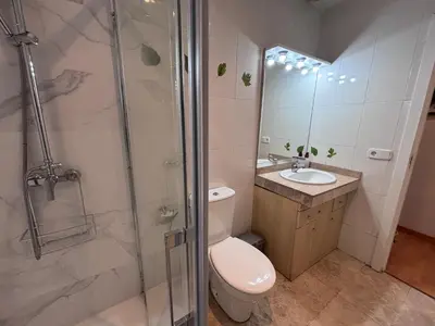 a bathroom with a shower and a toilet and a sink at Practico apartamento junto a Estación de Sants in Barcelona