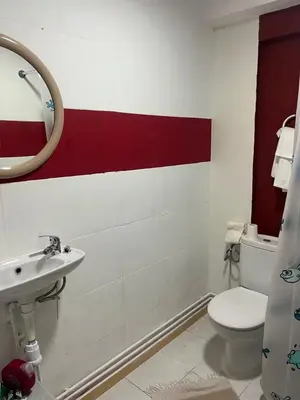 a bathroom with a toilet and a sink and a mirror at Tessasapartments Sabadell 2 in Sabadell