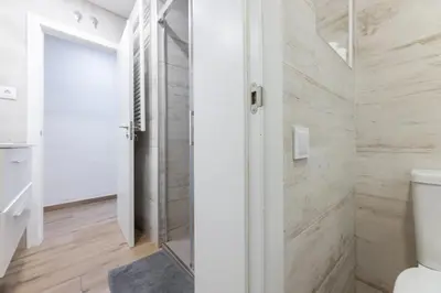 a bathroom with a shower and a toilet at Besos Apartment Barcelona in Sant Adria de Besos