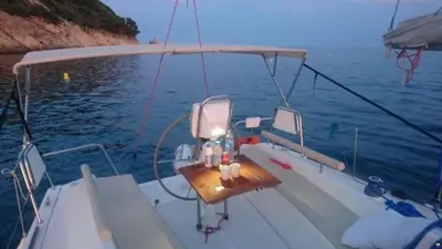 a seat on the front of a boat in the water at Velero Viko S30 in Sitges