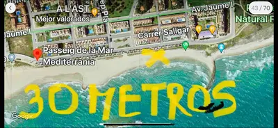 a map of a beach with a resort at Frente a mar salida directa playa solo 30M agua in Cubelles