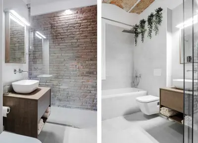 two images of a bathroom with a sink and a toilet at Magic Apartment with Private Terrace in Barcelona