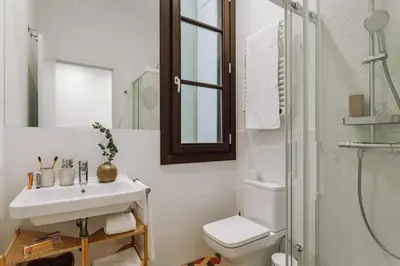 a bathroom with a sink and a toilet and a shower at Casa Comtal in Barcelona