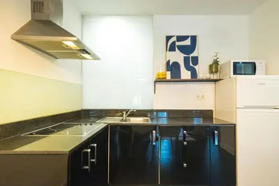 a kitchen with a sink and a stove top oven at Dana - Enjoy Apartments Rocafort in Barcelona