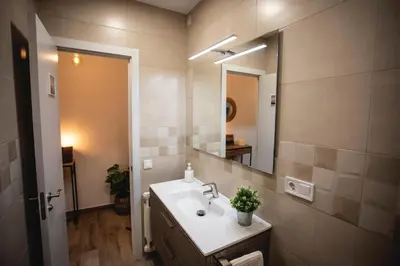 a bathroom with a sink and a mirror at Habitación Cavall Bernat en Casa Camí de les Aigües Monistrol de Montserrat in Monistrol