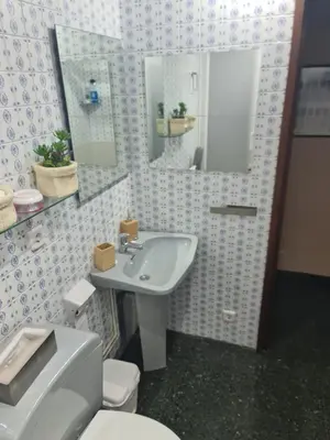 a bathroom with a sink and a toilet and a mirror at Josep Tarradellas 80 in Barcelona