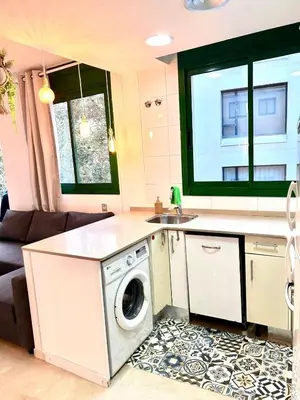 a kitchen with a washing machine and a sink at Barcelona Raval in Barcelona