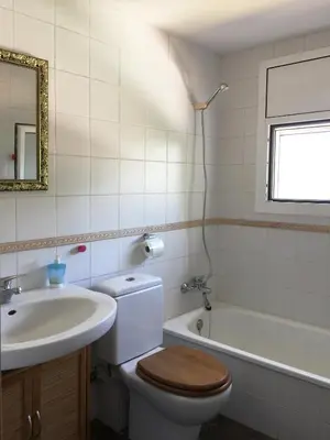 a bathroom with a toilet and a sink and a tub at Eco house of oak, 15 min to BCN Max Pax 8 in Sant Cugat del Vallès