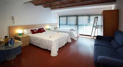 a hotel room with a bed and a couch at Apartamento Granollers in Granollers