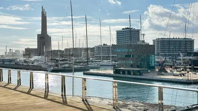 a view of a harbor with boats in the water at Apartment close Barcelona - Rentals Badalona Beach - Free Parking in Badalona