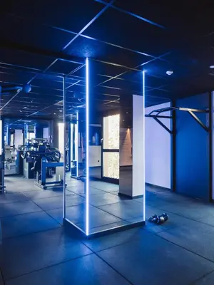 a room with a glass pillar in the middle at BLAU Student Housing - Students Only in Barcelona