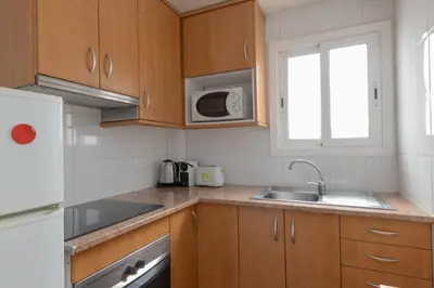 a kitchen with a sink and a microwave at ApartEasy - PURE GRACIA, excellent location in Barcelona