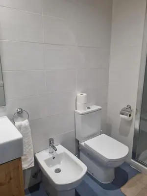 a white bathroom with a toilet and a sink at 1 Habitación Matrimonial Privada con baño incluido in Barcelona