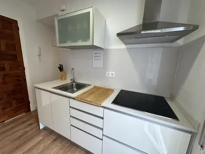 a small kitchen with a sink and a stove at L'Esglesia 3 in Arenys de Mar