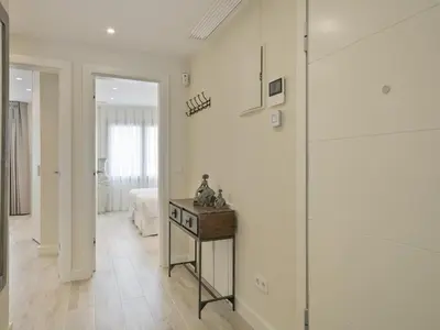 a bathroom with a shower and a table in a room at Sitges Spaces Urban Beach Flat- 3 Bedrooms, 3 Bathrooms, Huge Terrace, Near Beach in Sitges
